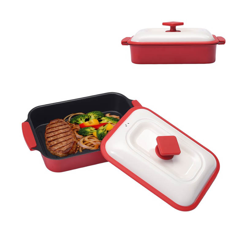 Antihaftbeschichtete Mikrowellen-Grillpfanne mit großem Fassungsvermögen und Deckel zum Erhitzen und Kochen