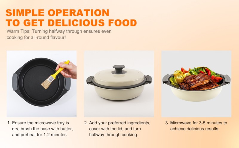 HeMaSe Cover with Steam Vent Microwave Grill Pot Side View - Ergonomic Heat-Resistant Handles for Safe Handling After Heating