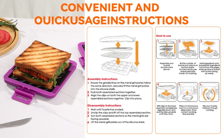 Easy-to-clean detachable microwave sandwich grill tray with non-stick coating surface