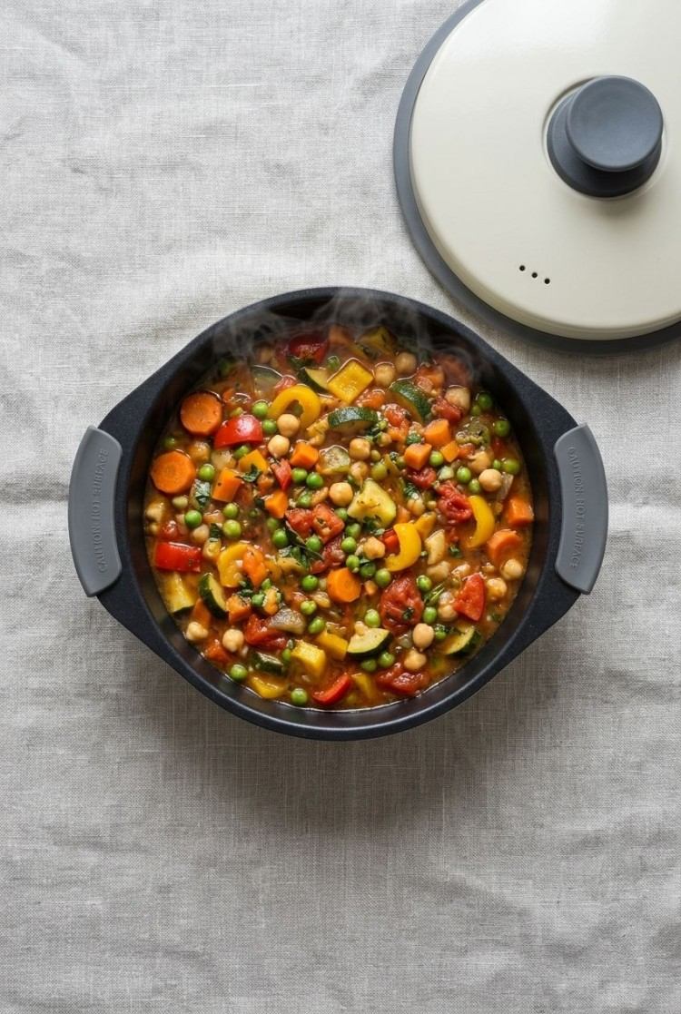 Grilled chicken breast and vegetables cooked in microwave oven grill without smoke