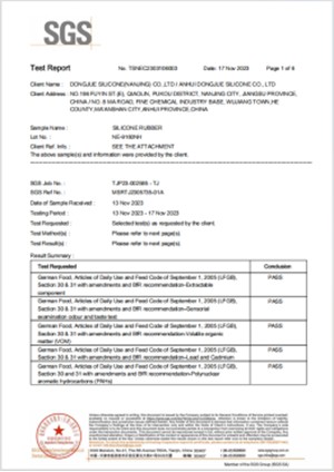 SGS testing report confirming non-toxic heat-resistant silicone material