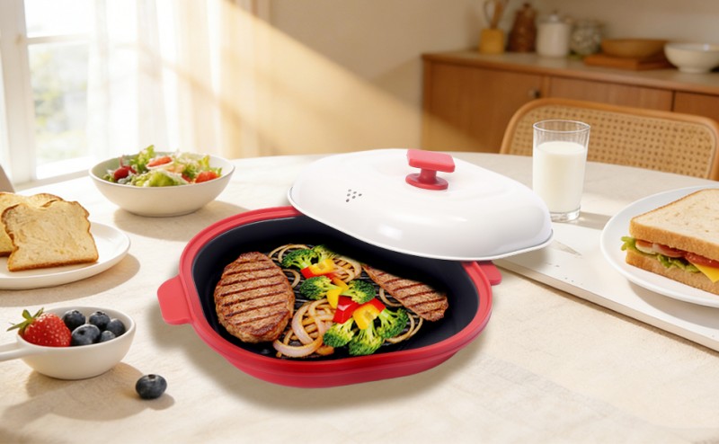Complete meal prepared with smart automatic steam exhaust microwave grill multi-pot