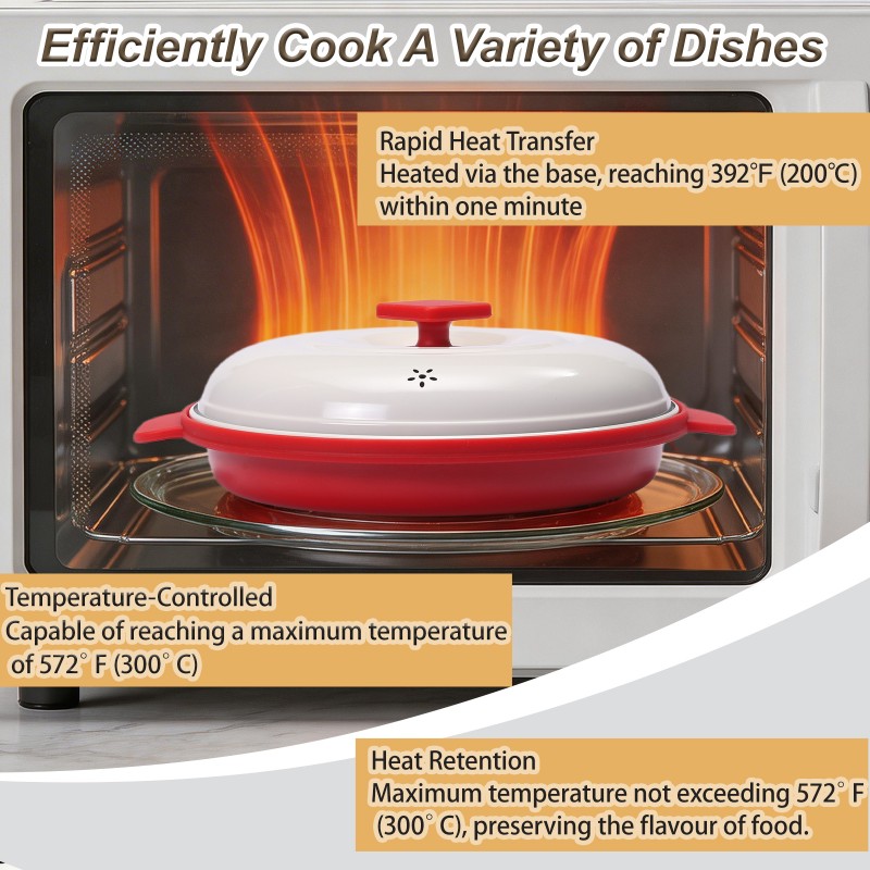 HeMaSe Microwave Grill Multi-Pot Top View - Red Non-Stick Coating Surface with Temperature Control Knob and Ergonomic Handles