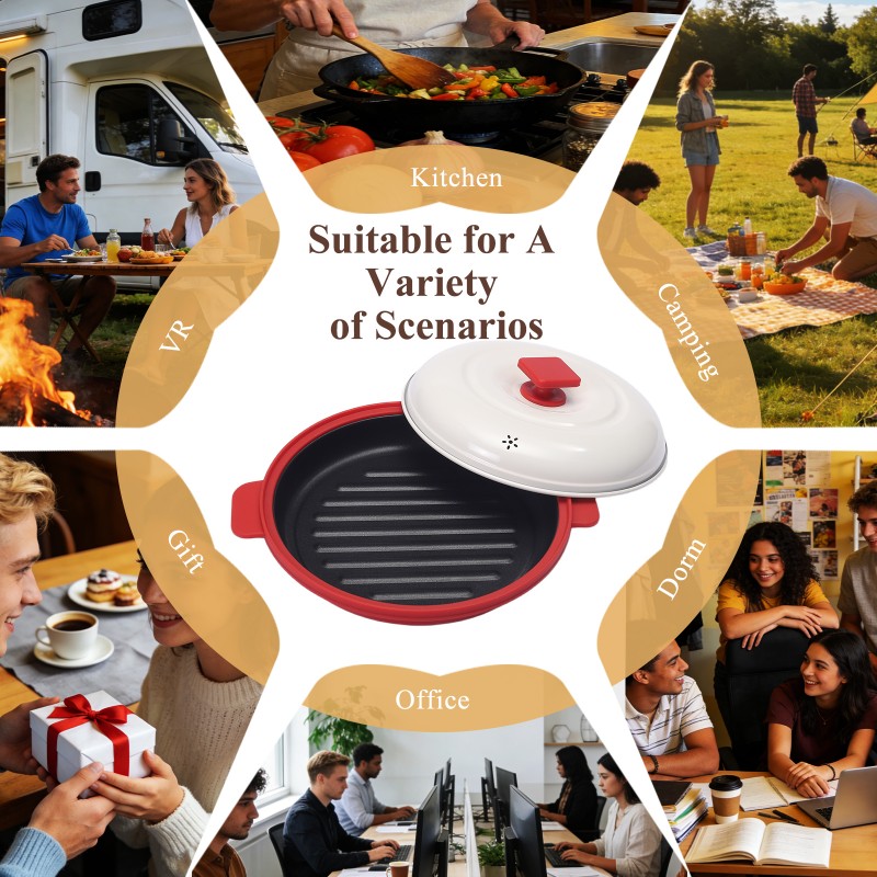 HeMaSe Microwave Grill Cookware Detail - Anti-Scald Silicone Handles and Food-Grade Silicone Sealing Ring for Steam Control