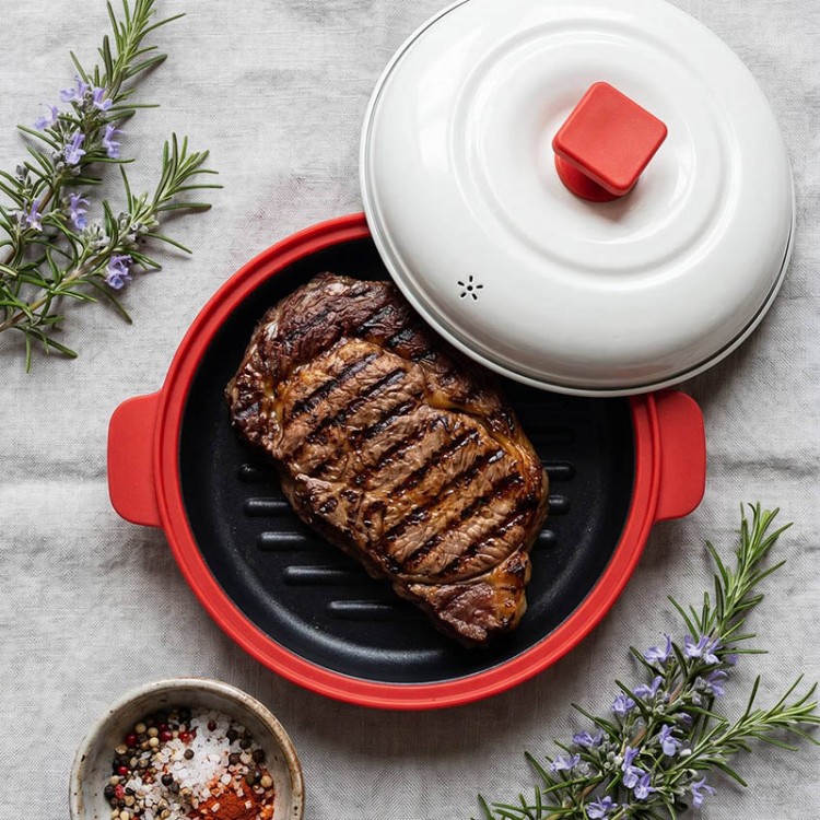 Multifunktionale Mikrowellen-Grillplatte mit atmungsaktivem Keramikdeckel